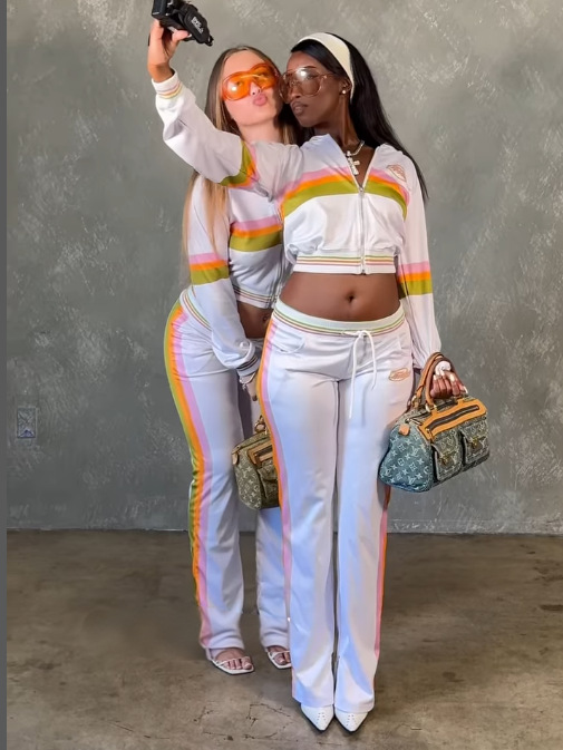 Women Zippered Long-Sleeved Top and Pants Two-Piece Set