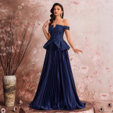 Women Elegant Sequin Patchwork Strapless Off-Shoulder Evening Dress