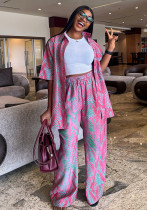Plus Size African Women Turndown Collar Print Shirt and Wide-Leg Pants Two-Piece Set Plus Size African Women Turndown Collar Print Shirt and Wide-Leg Pants Two-Piece Set