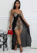 Women Sexy Leopard Print Top and Skirt Two-Piece Set