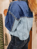 Women Colorblock Long-Sleeved Patchwork Denim Jacket