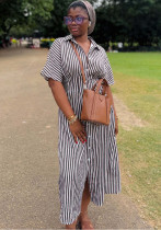 Plus Size African Women Short Sleeve Turndown Collar Striped Maxi Dress Plus Size African Women Short Sleeve Turndown Collar Striped Maxi Dress