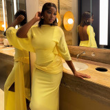 Women Backless Sexy Pleated Off-Shoulder Lace-Up Bodycon Dress