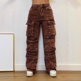 Women Casual Cargo Denim Pant with Diamond Pockets