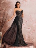 Women Elegant Sequin Patchwork V-Neck Off-Shoulder Evening Dress
