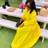 Women Sexy Two-Piece Solid Turndown Collar Bell Bottom Sleeve Shirt and Skirt Two-Piece Set