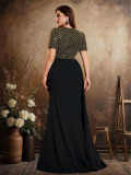 Plus Size Women Sequin Embroidered Patchwork V-Neck Short-Sleeve Elegant Evening Dress