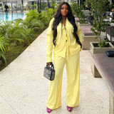 Women Casual Solid Pleated Bow Top and Solid Pant Two-Piece Set