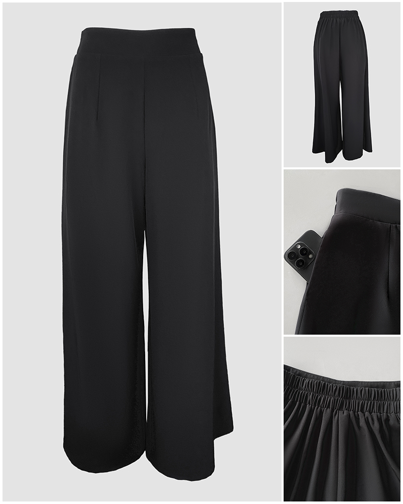 Women Long-Sleeved Shirt and Floral Wide-Leg Bell Bottom Pant Two-Piece Set (No Belt)