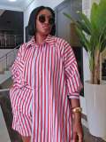 Plus Size African Women Striped Long Sleeve Backless Shirt and Shorts Two-Piece Set