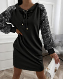 Women Sequin Patchwork Hoodie Dress