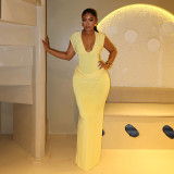 Women Pleated Sexy V-Neck Sleeveless Bodycon Dress