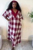Plus Size African Women Plaid Short Sleeve Maxi Dress