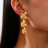 Women Metal Flower Earrings Four-Petal Formal Party Tassel Earrings