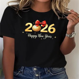 Women Round Neck Print Short-Sleeved T-Shirt