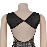 Women Sexy Mesh Beaded Backless Dress