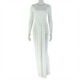 Women Solid Casual Round Neck Long Sleeve Bodycon Dress