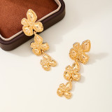 Women Metal Flower Earrings Four-Petal Formal Party Tassel Earrings