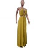Women Sleeveless Hollow Backless Solid Maxi Dress