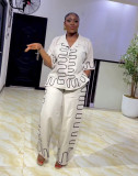 Plus Size African Women Two-Piece Turndown Collar Casual Shirt and Pants Two-Piece Set