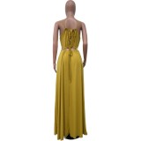 Women Sleeveless Hollow Backless Solid Maxi Dress