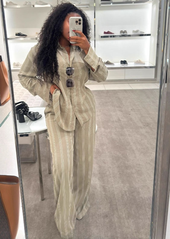 Plus-Size African Women Casual Turndown Collar Long-Sleeved Shirt and Casual Pants Two-Piece Set