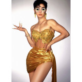 Women See-Through Strapless Top and Skirt Two-Piece Set
