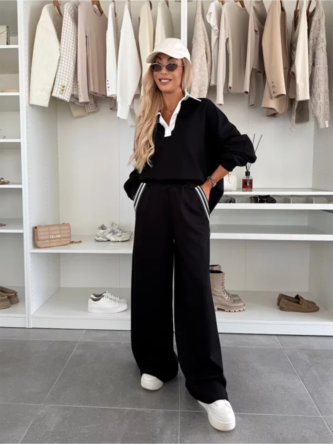 Women Fall/Winter Top and Wide-Leg Pants Two-Piece Set