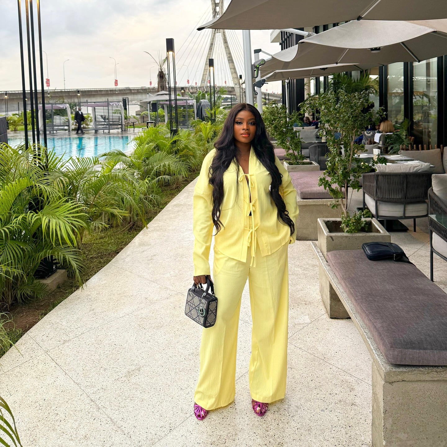 Women Casual Solid Pleated Bow Top and Solid Pant Two-Piece Set