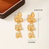Women Metal Flower Earrings Four-Petal Formal Party Tassel Earrings