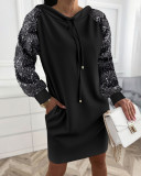 Women Sequin Patchwork Hoodie Dress