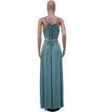 Women Sleeveless Hollow Backless Solid Maxi Dress