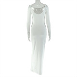 Women Solid Casual Round Neck Long Sleeve Bodycon Dress