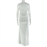 Women Pleated Sexy V-Neck Sleeveless Bodycon Dress