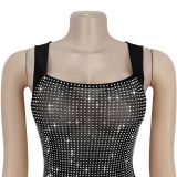 Women Sexy Mesh Beaded Backless Dress