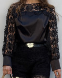 Women Black Lace Patchwork Top