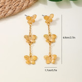 Women Elegant Formal Party Tassel Pendant Metallic Gold Butterfly Earrings