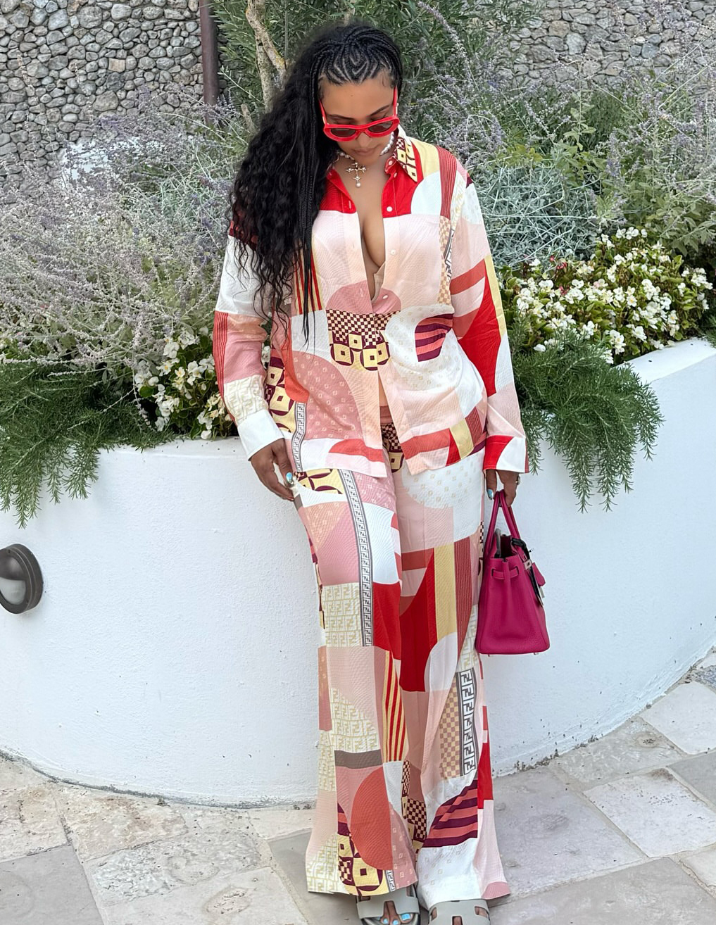 Plus Size African Women Elegant Printed Shirt and Pants Two-Piece Set