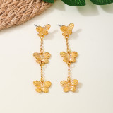 Women Elegant Formal Party Tassel Pendant Metallic Gold Butterfly Earrings