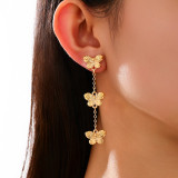 Women Elegant Formal Party Tassel Pendant Metallic Gold Butterfly Earrings