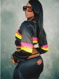 Women Zippered Long-Sleeved Top and Pants Two-Piece Set