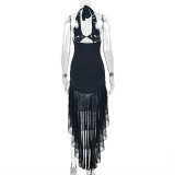 Women Pleated Floral Irregular V-Neck Sleeveless Backless Bodycon Dress