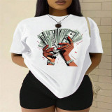 Women Round Neck Print Short-Sleeved T-Shirt