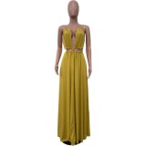 Women Sleeveless Hollow Backless Solid Maxi Dress