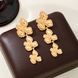 Women Metal Flower Earrings Four-Petal Formal Party Tassel Earrings
