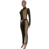 Autumn/Winter Women's Color-Blocked Zip-Up Top & Long Pants Two-Piece Set
