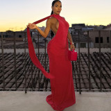 Autumn Women's Fashion Solid Sexy Sleeveless Halter Neck Low Back Bodycon Dress