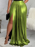 Women's Chic Solid High-Waist Pleated Slit Maxi Skirt