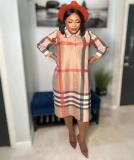 Women's African Single-Breast Plus Size Fashion Plaid British Chic Shirt Dress