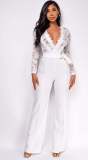 Women's Lace Patchwork Long Sleeve Casual Wide-Leg Jumpsuit